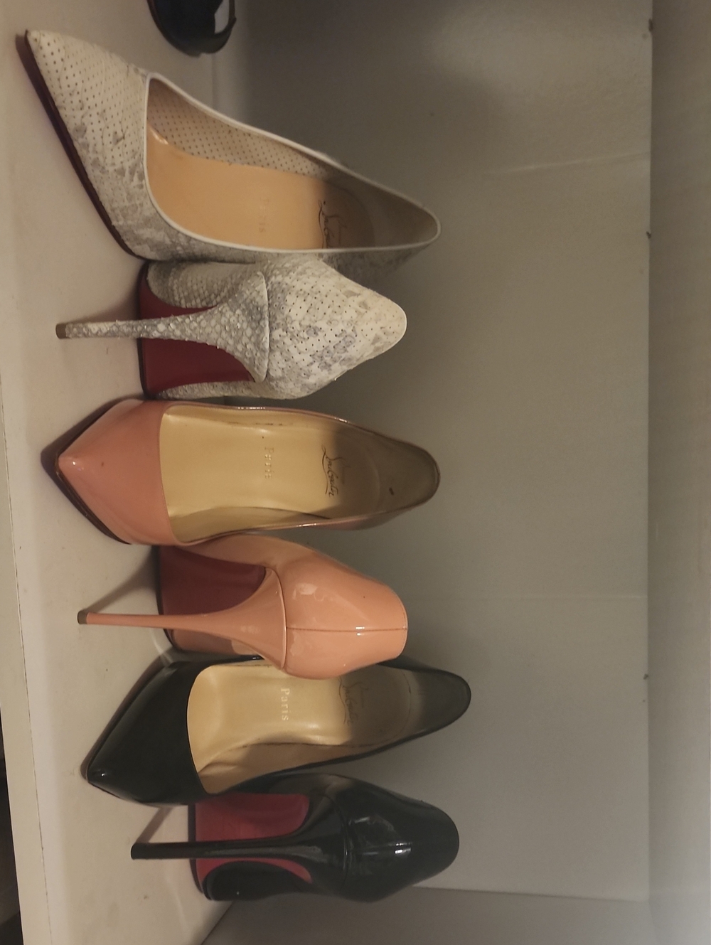 Christian Louboutin White Snakeskin & Peach Patent Pointed-Toe Stiletto Pumps